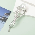 Silberne Haarspange in Zweigform mit großer Kunstperle und glänzenden Strasssteinen - B3525-2# Perle Strass Floral / Silber
