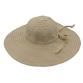 Wide-brimmed striped sun hat with elegant bow detail for women outdoor travel - One Size (13cm Brim) / Beige & Camel (Bow)