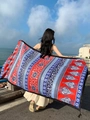 Ethnic paisley print beach shawl in red and blue with tassels for summer sun protection - Red Blue Black Paisley (Ethnic Style-11)