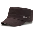 Dark coffee flat top military cap in cotton twill with metal side logo and eyelets - Adjustable / Gray
