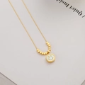 Gold titanium steel fine necklace featuring a white smiley face pendant and square beads - Smile Face Shell Square