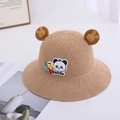 Sombrero de paja transpirable para niños con orejas de panda en color marrón claro - 52-56CM / Caqui