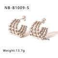 Detailed view of silver triple-row beaded C-shaped earrings with 1.5cm size and 13.7g weight - Silver