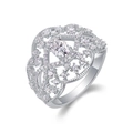 Detailed view of silver oval moissanite ring with intricate micro-pave diamond setting - R13426/0.5 Carats/5.0mm-gra/black Card / US Size 7 / Circumference 54.3mm