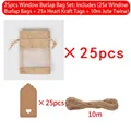 25pcs burlap drawstring bags with clear window, kraft tags and 10m natural jute rope set - 10*14cm / Hemp Color