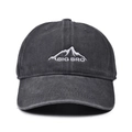 Detailed view of Big Bro mountain embroidery on washed charcoal vintage cotton baseball cap - One Size / Gray-BIG BRO