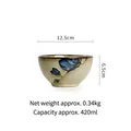 Japanese style ceramic bowl with blue floral pattern, 12.5cm diameter and 420ml capacity - 4.8 Inch / Magnolia Blue