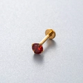 F136 titanium threaded flat back stud with golden finish and red round zircon stone - Gold Base Red Zirconia (576-5#)