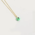 Golden necklace with green one-eyed monster pendant in vibrant enamel finish - Little Monster