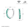 Detailed view of 925 sterling silver square emerald zircon hoop earrings with dimensions - Silver/Emerald Zirconia