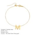 Minimalist stainless steel initial M anklet with adjustable chain in 14k gold finish - Letter M / Gold