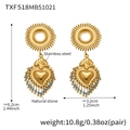 Détail de boucles d'oreilles en acier doré 18k avec pendentifs cœur et pierres bleues - Boucles d'Oreilles Cœur en Pierre Naturelle Bleue Dorée (TXF518) / Or