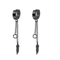Black punk style stainless steel hoop earrings with feather pendant and long tassel chain - Style 11 (Feather Tassel Chain) / Black