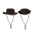 Détail d'un chapeau de brousse marron foncé avec cordon réglable et œillets en métal - Café