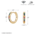 Detailed dimensions and weight of gold silver hoops with 5A colorful zircon stones - 925 Silver / 925 Silver Yellow Gold Plated - Colorful