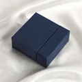 Dark blue square jewelry drawer box with textured leather finish on silk fabric - 9*9*3.5cm(With Sponge) / Midnight Blue