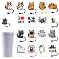 16er-Pack süße Katzen-Strohhalmabdeckungen aus Silikon für 10-mm-Trinkhalme im Set - 16er Set
