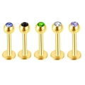 Five-piece set of gold stainless steel labret studs with multicolored gem inlay - Gold Pave Ball Style