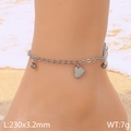 Silver stainless steel anklet with heart and bead charms on model at beach, 230mm size - Silver Heart Style (KJ267-Z)