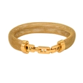 Detailed view of golden mesh chain bracelet featuring a polished H-shaped metal clasp - YS787 12mm Gold Bracelet