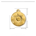 Detailed parameter display for a gold sunburst engraved stainless steel pendant - Gold Round Sun Radiance
