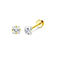 Square cut clear cubic zirconia stud earrings with gold plating and flat screw back - Cube / Gold Square Pair