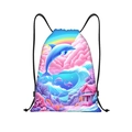 Oxford drawstring backpack with vibrant sea dolphin and fantasy rainbow art print - Rainbow Dolphin Fantasy Style (jiayingskd40)
