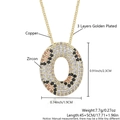 Oval leopard print pendant necklace with zircon inlay in gold plated copper - Letter O