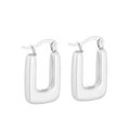 French vintage style silver U-shaped geometric earrings in polished stainless steel - Style I Long Rectangular Hollow (KE109539)