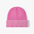 Rosa Rippstrick Beanie Mütze mit Umschlag aus warmem dickem Stoff für den Winter - Rosarot (24B091)