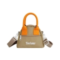 Mini khaki children's messenger bag with contrasting orange handle and Tochaso logo - Khaki