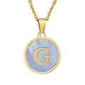 Collier doré avec pendentif circulaire lettre G et incrustation de nacre bleue irisée - Lettre G (Chaîne Incluse)