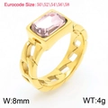 18K gold plated stainless steel chain ring with a rectangular pink zircon stone - Gold Light Pink