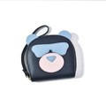 Cartoon beer pasjeshouder van PU-leer in marineblauw met goudkleurige rits en polsband - Zwart