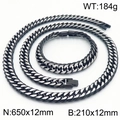 Two-tone silver and black stainless steel Cuban link necklace and bracelet jewelry set - Matte Black