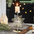 Golden Christmas poinsettia metal candle holder with 17cm tall hollow leaf design - Christmas Flower