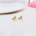 Exquisite 18K gold-plated dragonfly stud earrings with colorful zircon wing inlay - Colorful