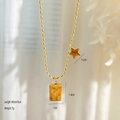 Golden titanium steel cross flower necklace with star pendant and rectangular charm - Gold - Checkerboard Star Necklace