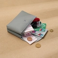 Gray pebble grain leather coin purse with silver zipper holding cards and keys - Grey (Double Layer)