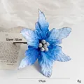 Blauwe kunstmatige kerstster met zilveren glitters voor kerstboomdecoratie en kransen - Lichtblauw