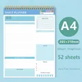 Light blue A4 daily planner notepad with 52 spiral-bound pages for tasks and hydration - A4 Daily Plan - Cyan Blue