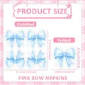 Detailed size chart of pink bow napkins with folded and unfolded dimensions measurements - Blue