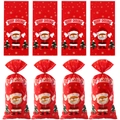 Christmas gift bag with Santa and snowflake print in festive red and white finish - Style 5 (Solid Red Snowman Santa) 100Pcs/Bag