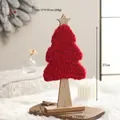 Nordic Christmas red knitted tree ornament with wooden star and base, 37cm height - No.19 Extra Large Tree - Red