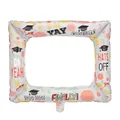 Detail shot of a graduation photo frame balloon with colorful dots and celebratory slogans - White Graduation Photo Frame 06