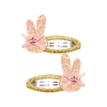 Cute pink sequin rabbit hair clips for girls with a shiny bow and metallic base - Bunny (MC007) / One Pair