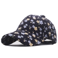 Gorra de béisbol de algodón azul marino para mujer con delicados motivos florales - Negro