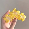 Handheld yellow gradient plumeria hair claw clip with matte resin floral design - Light Yellow Triple Flower Claw Clip