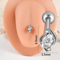Silver stainless steel tongue ring with oval zircon stones, size 8.9mm by 5.5mm - Silver Geometric Zirconia