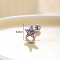 Purple starfish titanium steel stud earring with 0.68cm height and crystal inlay - Silver Base Purple Starfish